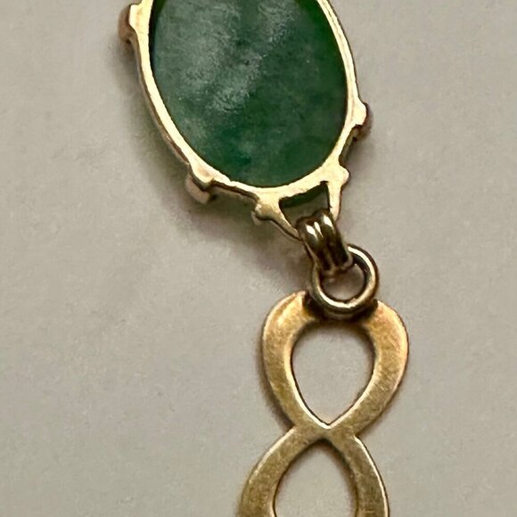 Antique Apple Green Oval Jade Cabochon 14Kt Gold Link Infinity Luck Bracelet - Picture 7 of 7